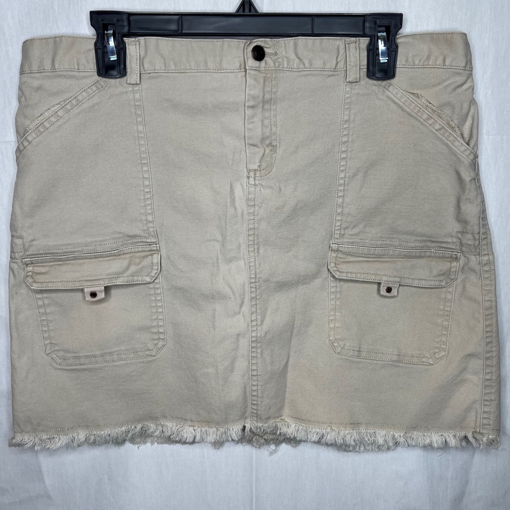 Khaki Cargo Skirt Frayed Hem Distressed‎ Casual Womens Size Large